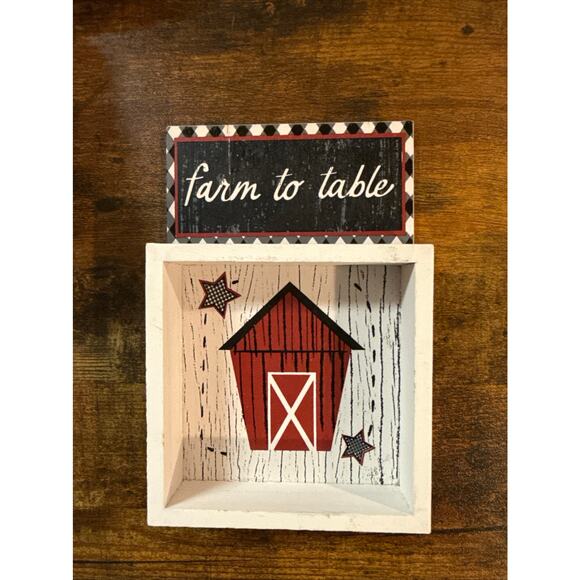 FARMHOUSE “Farm To Table” Cute Red Barn With Stars Sign- Table Decor- Tier Decor - Picture 1 of 9